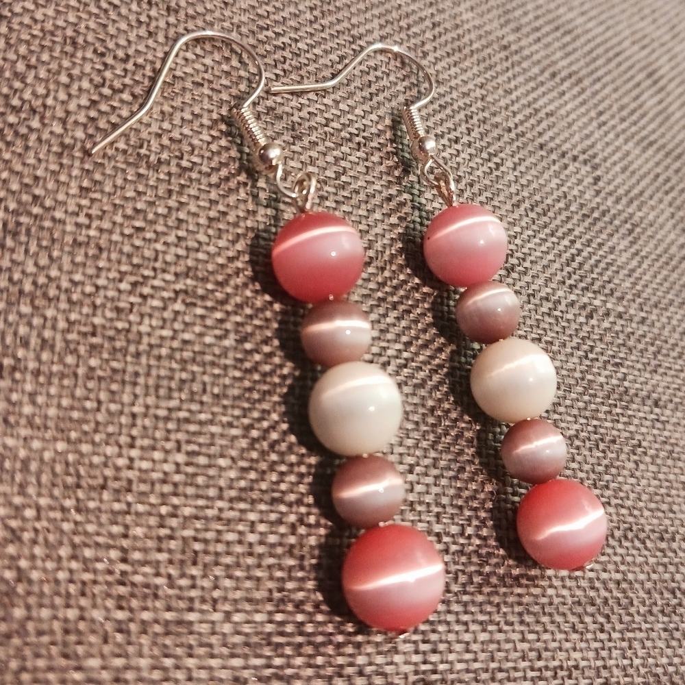 Pink Lavender and White Earrings Cat's Eye Glass Y2K Retro - New Item (2")